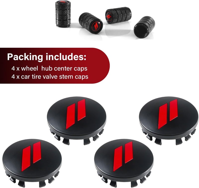 REMOCH 4PCS 63mm=2.5 inch Slash Wheel Center Cap Covers for Dodge Charger Challenger Durango Journey Avenger Hornet Dart R/T SRT Non Fading Hubcaps Rim + Tire Valve Stem Caps Covers Trim (Red) - Image 4